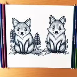 two little foxes sitting next to each other