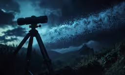 a tripod with a light and stars on the sky
