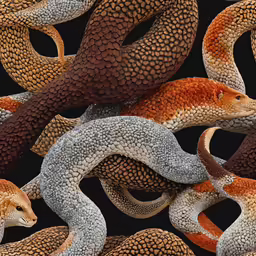 many colored snakes are in an arrangement on a black surface
