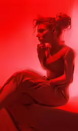 a person sitting down and holding their hand to their lip