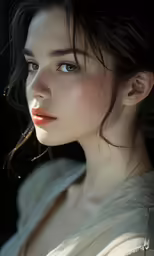 the face and shoulders of a young woman