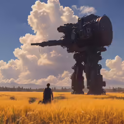 there is a huge machine that is in a field with some people
