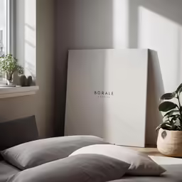 an air puorier next to pillows on a bed