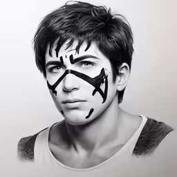 a man with black and white markings painted on his face