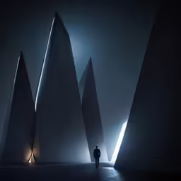the photographer stands in front of the spires in the dark