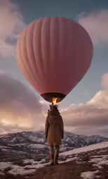 the man is standing with the hot air balloon