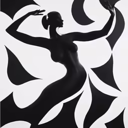 black and white painting of a woman dancing