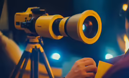 a camera set up with lens facing the viewer