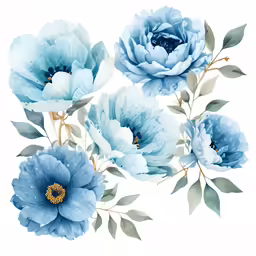 blue flower petals are shown with green leaves