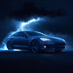 a car is being driven through the air and is blowing blue smoke