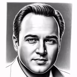 a drawing of a man in black and white