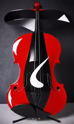 a cello sitting up against a gray background