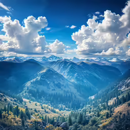 a mountain scene with clouds in the sky