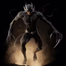 the villain in an animated pose with lightnings on his face