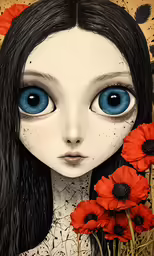painting of young woman with blue eyes and flower