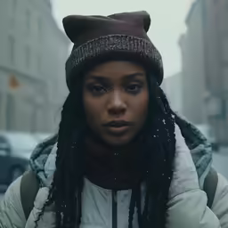 a woman with dreadlocks on walking in the rain