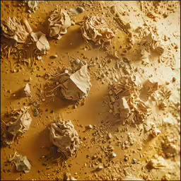 several objects are laying on the ground, and some are covered in dirt