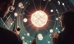 people standing in front of a spinning ball light
