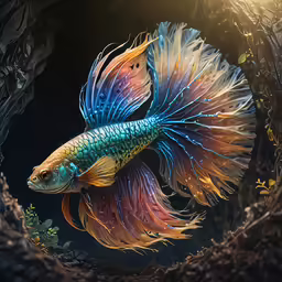 the aquarium fish in the dark of the sea