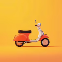 a red scooter is in the yellow background