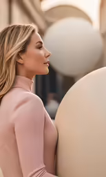 a young woman is holding an object in her hands