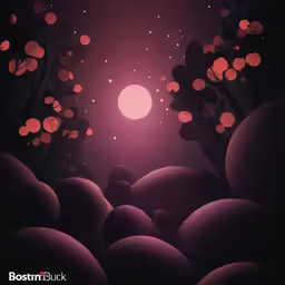 the sun shining over an illustration of trees