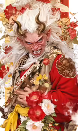 a close up of a painting of an animal in an outfit