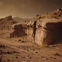 people are walking in the distance in the desert