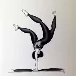 a painting of a woman in aerial pose,a drawing of a man doing a split