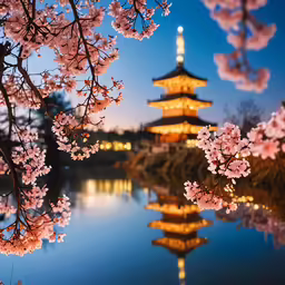 cherry blossom blossoms bloom near the water in the background