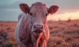 a brown and white cow looking at the camera