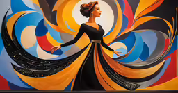 a painting with an abstract woman in the middle of it