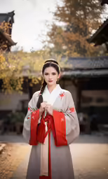 an oriental lady poses in an oriental - styled outfit