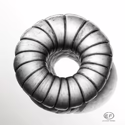 black and white photograph of a spiral shaped doughnut
