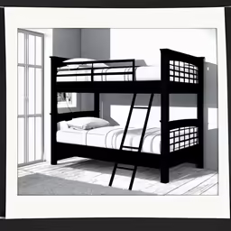the bunk bed is black and white in color