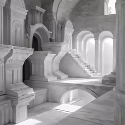 this is an artistic black and white photo of stone arches