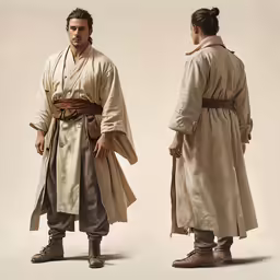 a man in old fashioned clothes standing next to another man