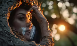 woman putting on white paper near a tree