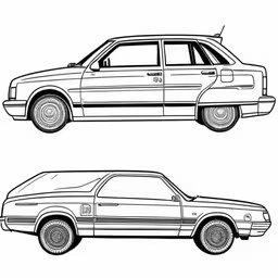 an illustration of two cars that have black and white lines,an image of two car outlines
