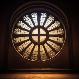 a big circular window with a sky view from inside