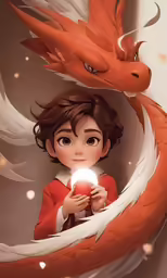 a woman holding a lit candle next to a dragon