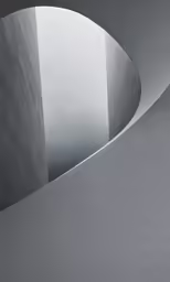 a person with a backpack walking up a hill in a futuristic building