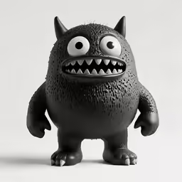 the black monster has big eyes and has two huge teeth