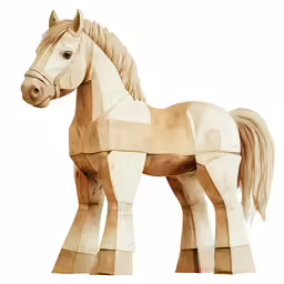 a cut out of a wooden horse with horns