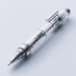 a fountain pen in silver is shown with an aluminum tip