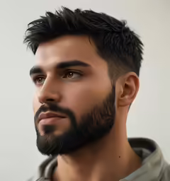 a man with a beard looking forward into the camera