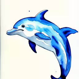 this is a dolphin in watercolor drawing style,a picture of a dolphin painted in blue and white