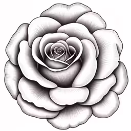 a drawing of a rose on a white background,the front view of a single white rose with leaves