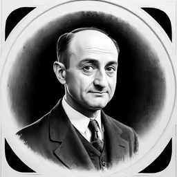 a black and white image of a man in a suit