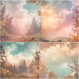 four images of trees and sky,four color pictures of tree and sky